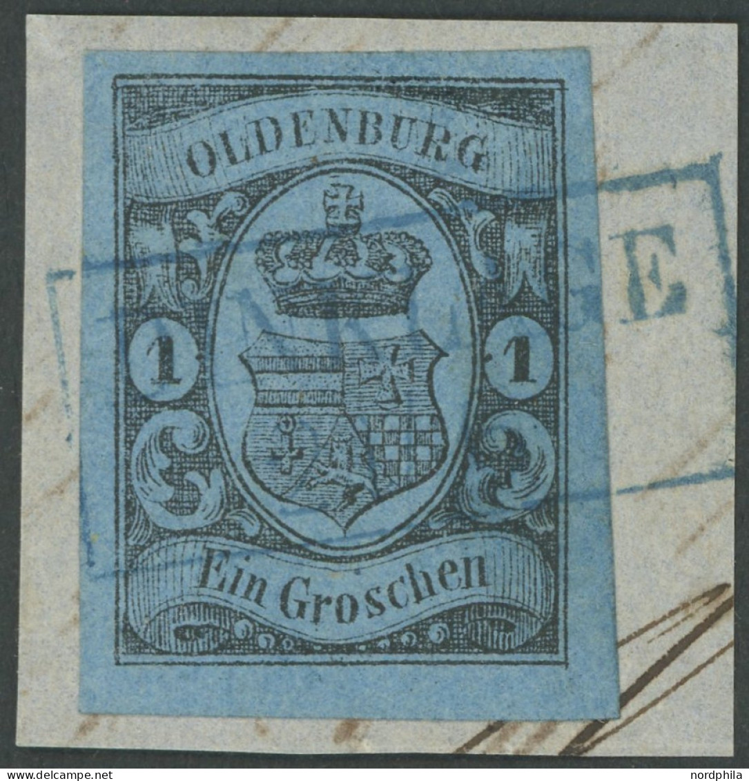 OLDENBURG 6a BrfStk, 1859, 1 Gr. Schwarz Auf Hellblau, Blauer R2 DINKSLAGE, Kabinettbriefstück, Gepr. Jakubek Und Pfenni - Oldenbourg