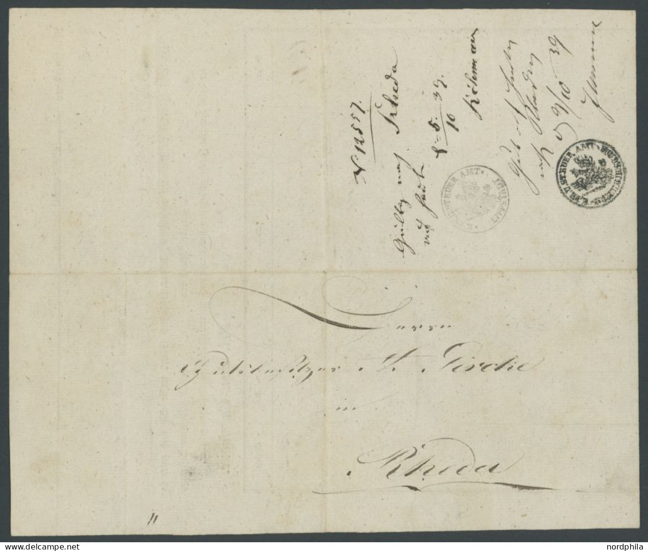 PREUSSEN 1839, Fuhrmannsbrief Von KÖLN Mit K1 STEUER AMT LIPPSTADT Und GÜTERSLOH Nach Rheda, Pracht - Vorphilatelie
