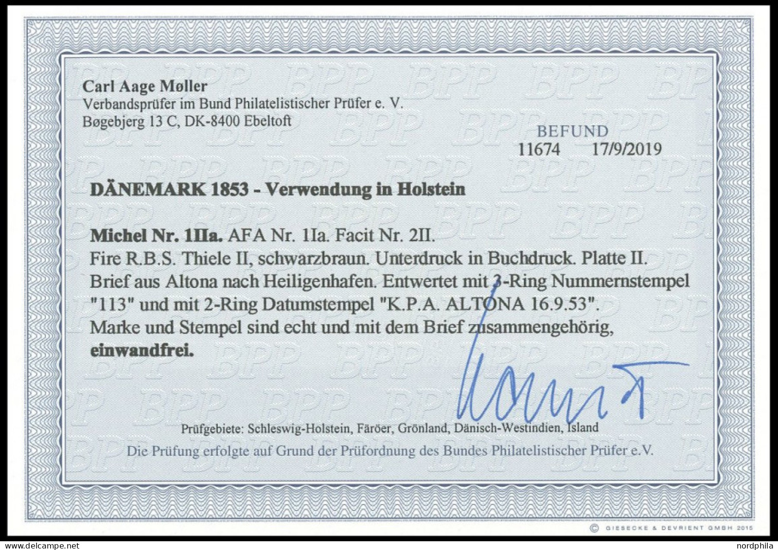 SCHLESWIG-HOLSTEIN DK 1IIa BRIEF, 113 (ALTONA) Auf 4 RBS Schwarzbraun, Brief Nach Heiligenhafen, Pracht, Fotobefund C.A. - Schleswig-Holstein