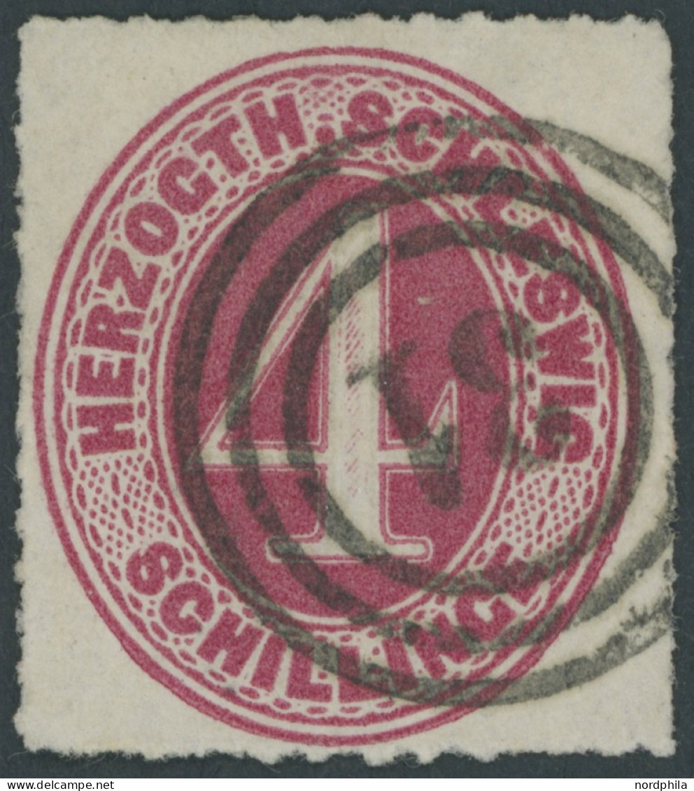 SCHLESWIG-HOLSTEIN 3 O, 1864, 4 S. Karminrot, Nummernstempel 31 (HUSUM), Pracht, Gepr. Bühler, Mi. 600.- - Schleswig-Holstein