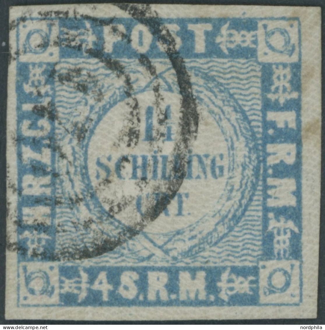 SCHLESWIG-HOLSTEIN 5II O, 1864, 11/4 S. Grauultramarin Weit Gewellter Grund, Nummernstempel 170, Leichte Waagerechte Pap - Schleswig-Holstein