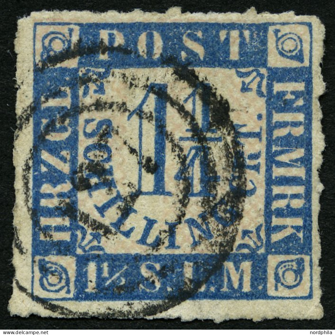 SCHLESWIG-HOLSTEIN 7 O, 127 (OLDENBURG) Auf 11/4 S. Mittelblau/weißrosa, Pracht - Schleswig-Holstein