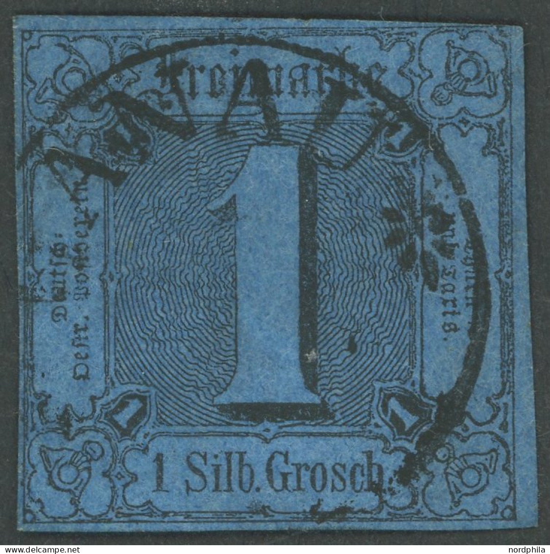 THURN Und TAXIS 4 O, 1852, 1 Sgr. Schwarz Auf Blau, Zentrischer Versuchs K1 HANAU, Kleine Helle Stelle Sonst Pracht, Gep - Andere & Zonder Classificatie