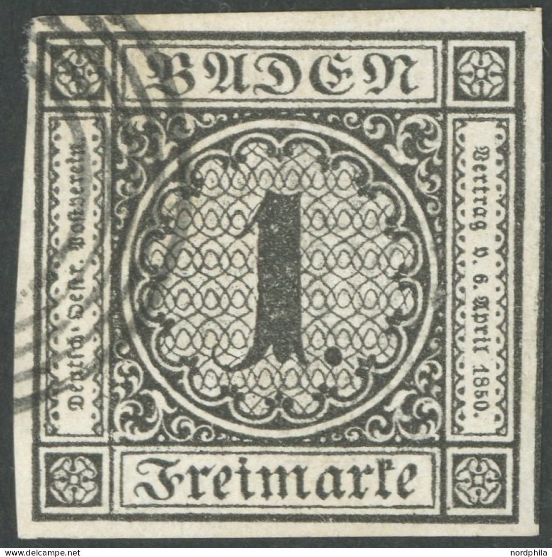 THURN Und TAXIS 4 O, 1852, 1 Sgr. Schwarz Auf Blau, Allseits Riesenrandig, Kabinett - Andere & Zonder Classificatie