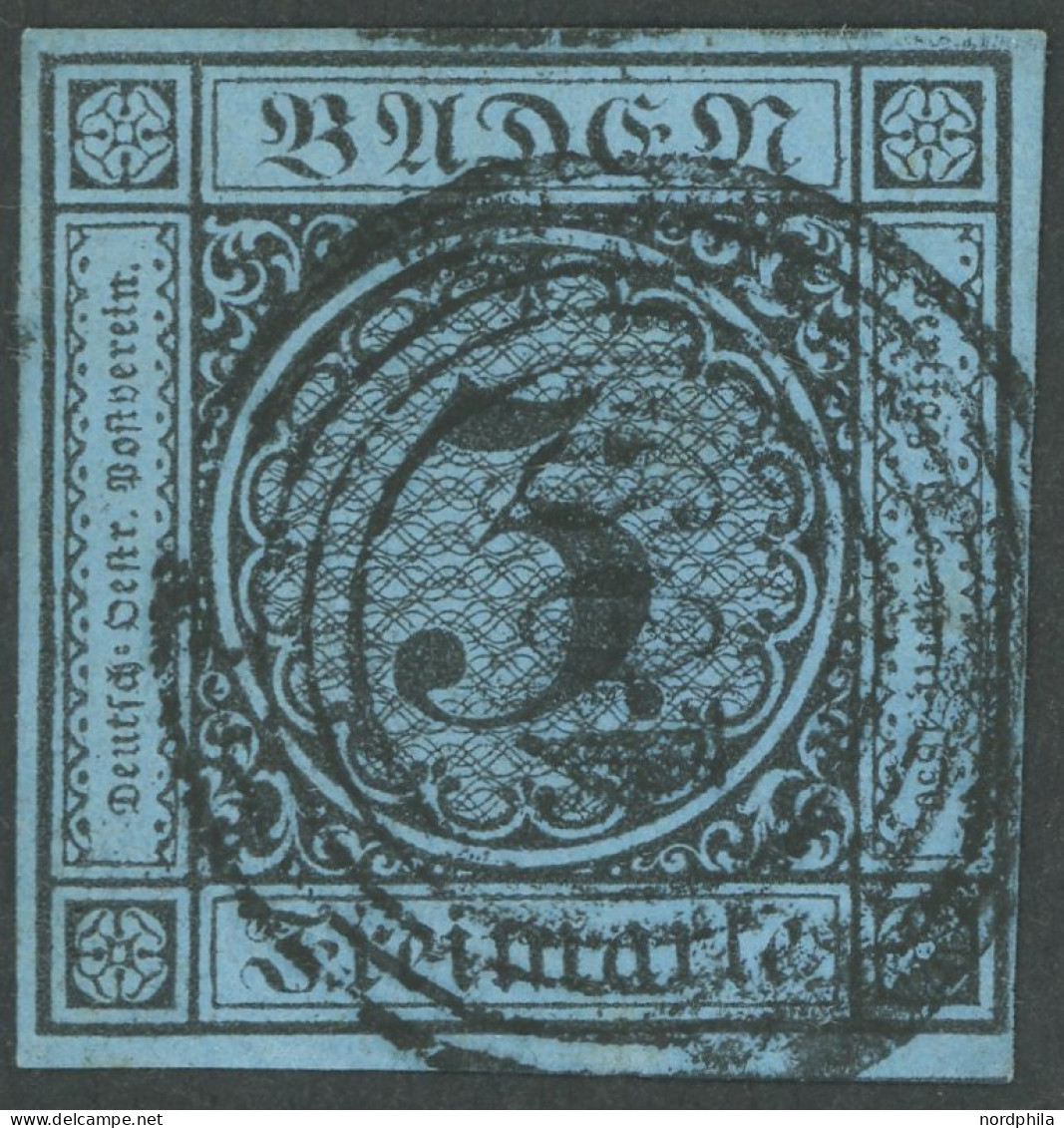 THURN Und TAXIS 8 O, 1852, 3 Kr. Schwarz Auf Blau, Nummernstempel 109, Allseits Breitrandig, Pracht - Andere & Zonder Classificatie