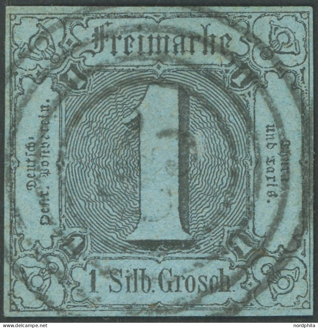 THURN Und TAXIS 11a O, 1858, 1 Sgr. Schwarz Auf Hellgrautürkis, Zentrischer Nummernstempel 85, Vollrandig, Pracht, Gepr. - Andere & Zonder Classificatie