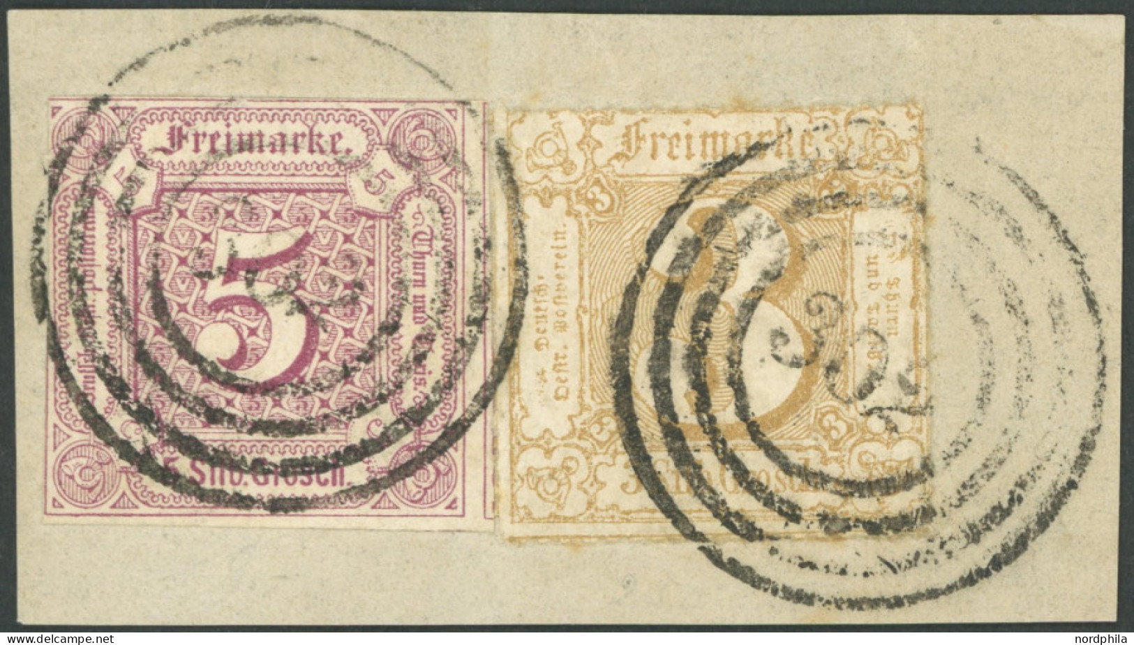 THURN Und TAXIS 18,40 BrfStk, Mischfrankatur: 1859, 5 Sgr. Braunpurpur (zweiseitig Leicht Berührt) Mit 3 Sgr. Mittelbrau - Andere & Zonder Classificatie