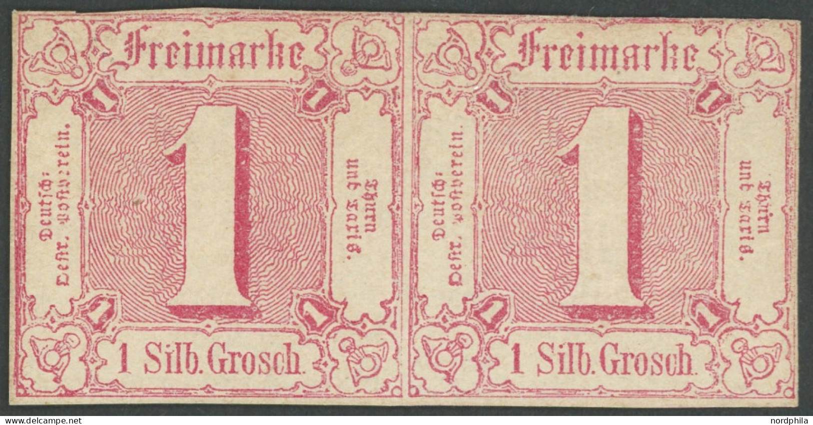 THURN Und TAXIS 29 Paar , 1863, 1 Sgr. Karminrot Im Waagerechten Paar, Falzreste, Oben Und Rechts Leicht Berührt Sonst P - Andere & Zonder Classificatie