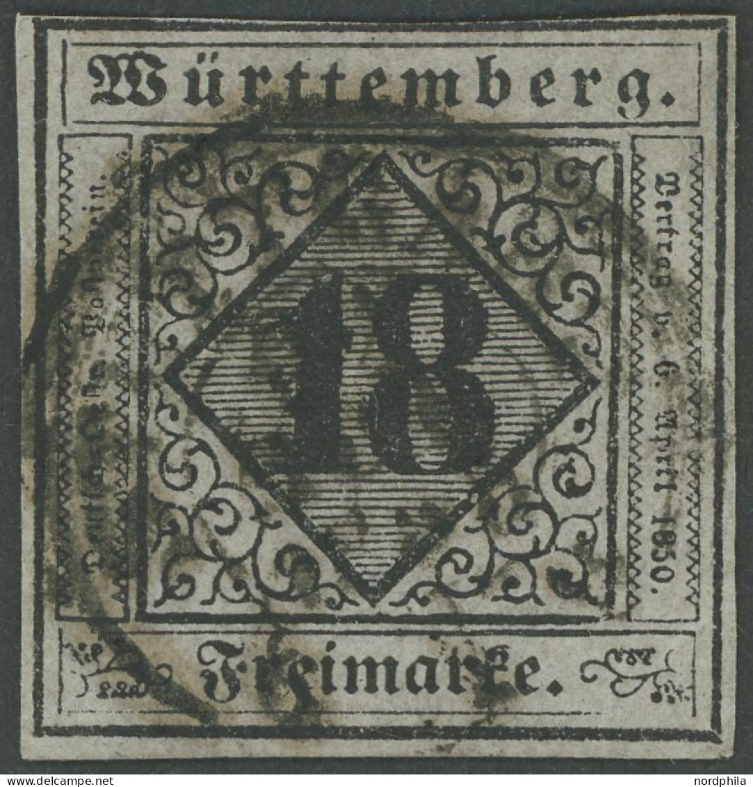 WÜRTTEMBERG 5I O, 1851, 18 Kr. Schwarz Auf Bläulichviolett, Type I, Oben Teils Berührt Und Kleine Helle Stelle, Feinst,  - Andere & Zonder Classificatie