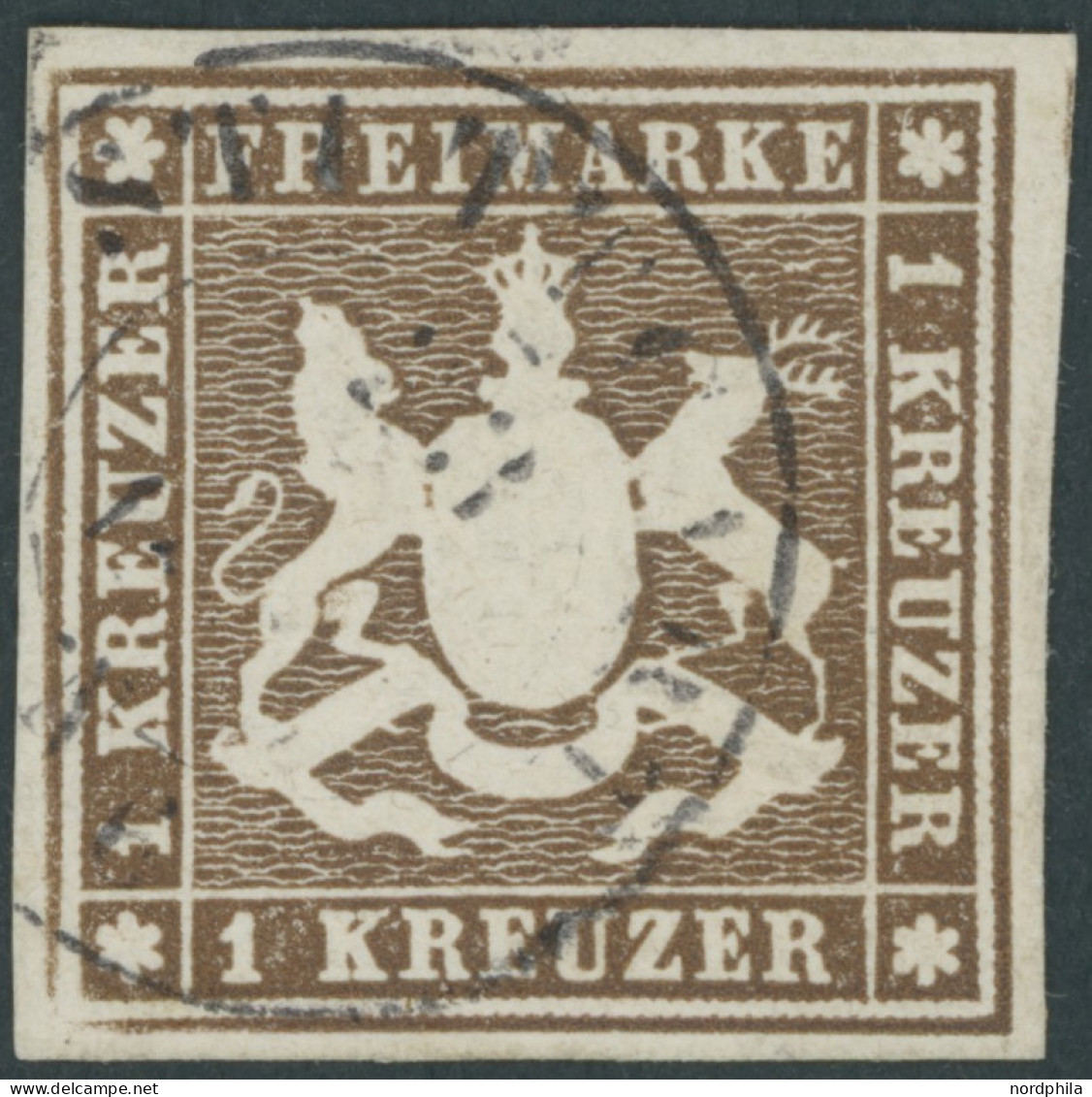 WÜRTTEMBERG 11a O, 1859, 1 Kr. Braun, Kabinett, Gepr. Thoma, Mi. 100.- - Andere & Zonder Classificatie