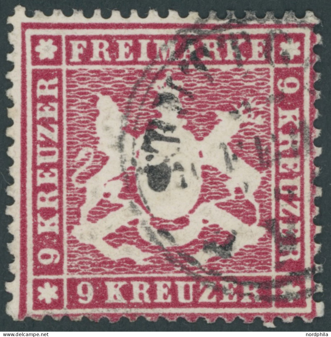 WÜRTTEMBERG 19xa O, 1860, 9 Kr. Karmin, Dickes Papier, Pracht, Gepr. Thoma, Mi. 160.- - Other & Unclassified