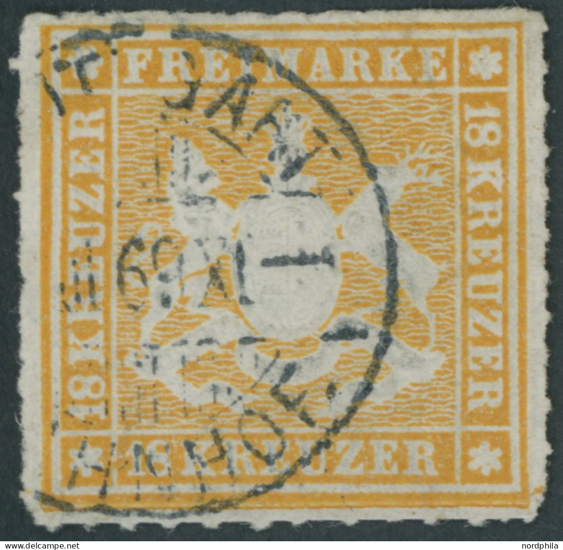 WÜRTTEMBERG 34 O, 1867, 18 Kr. Orangegelb, Pracht, Gepr. Thoma, Mi. 1000.- - Autres & Non Classés
