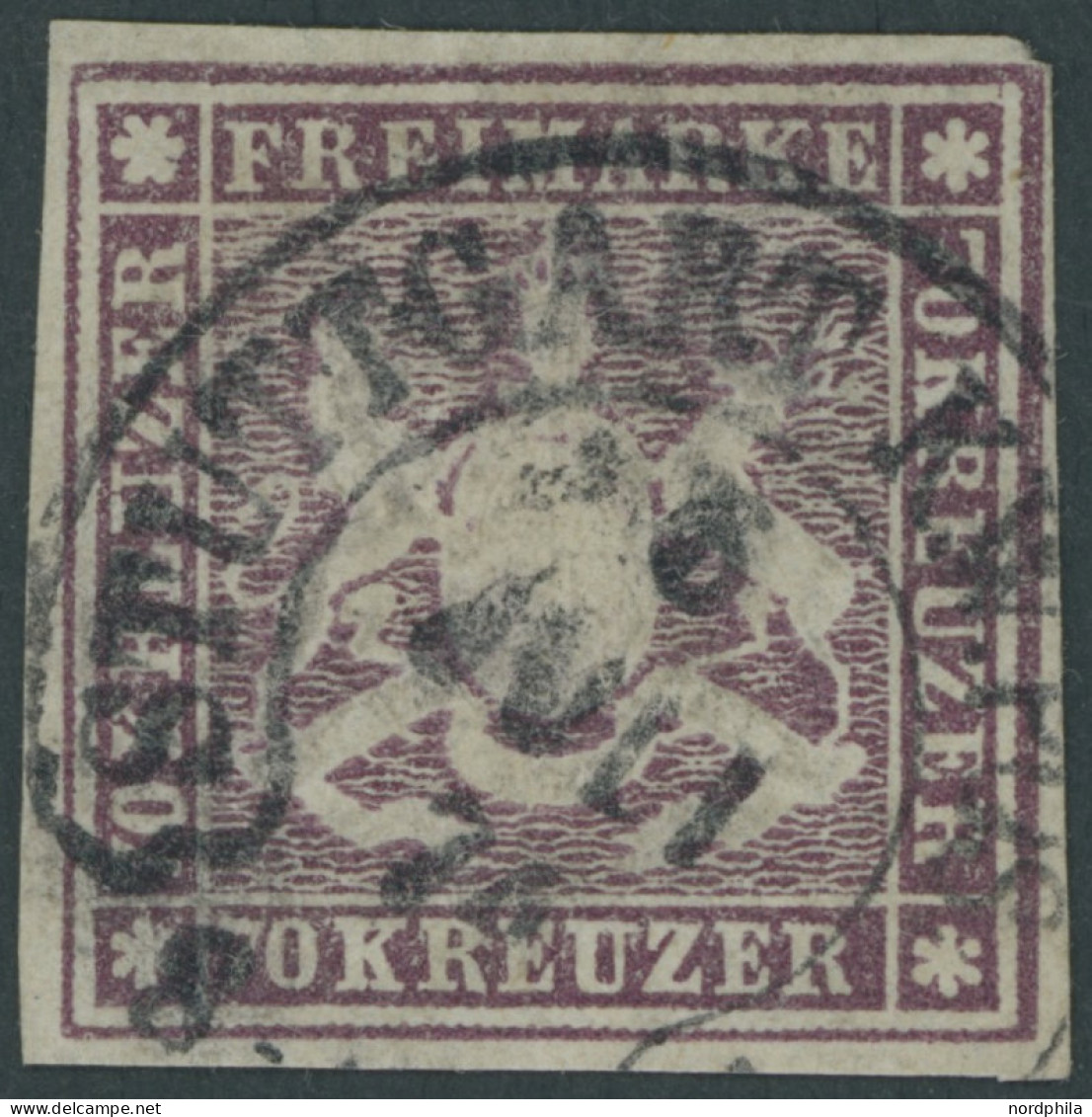 WÜRTTEMBERG 42a O, 1873, 70 Kr. Braunlila, Hufeisenstempel STUTTGART K.W., Kleine Rückseitige Schürfung Sonst Pracht, Fo - Otros & Sin Clasificación