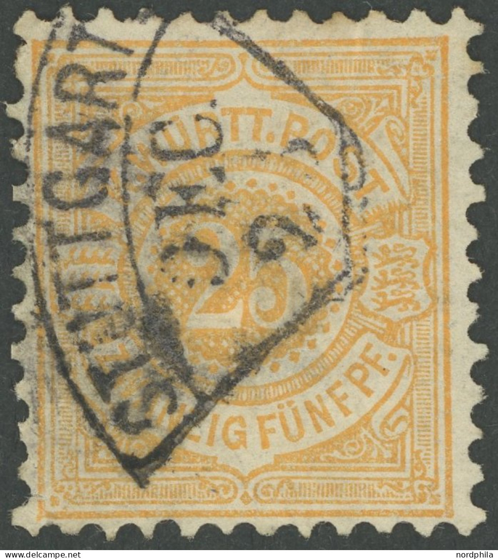 WÜRTTEMBERG 57b O, 1890, 25 Pf. Hellgelborange, Feinst (kleine Helle Stelle), Gepr. Winkler, Mi. 200.- - Otros & Sin Clasificación