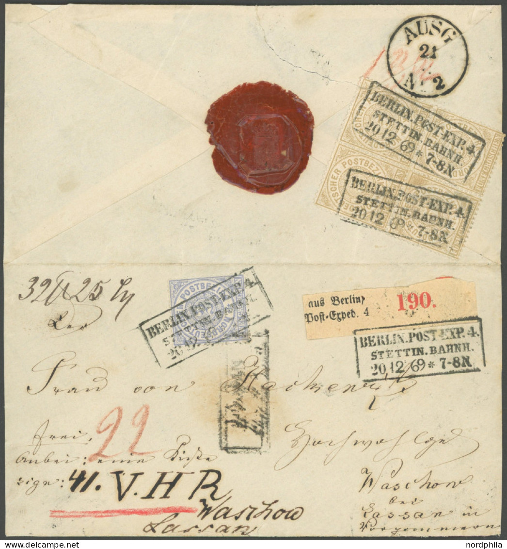 NDP 18 VB,17 BRIEF, 1869, 5 Gr. Olivbraun Im Viererblock (rechte Obere Ecke Abgerissen) Mit 2 Gr. Graublau Auf Dekorativ - Other & Unclassified