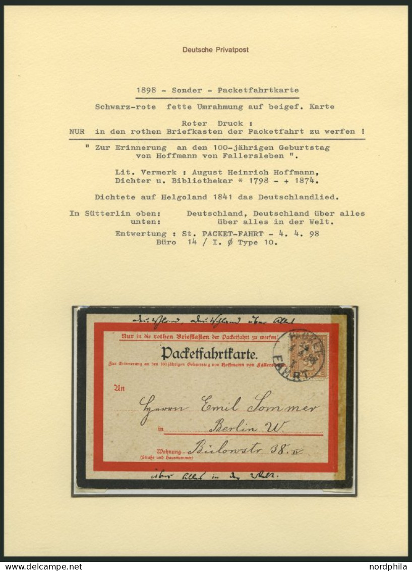 BERLIN B 66 BRIEF, PACKETFAHRT GESELLSCHAFT: 1898, 2 Pf. Braun Auf Packetfahrkarte, Schwarz-rote, Fette Umrandung, Darin - Correos Privados & Locales