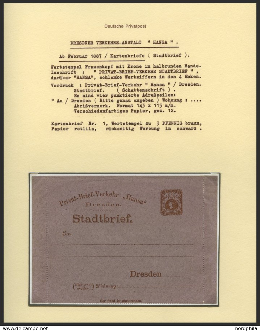 DRESDEN C K BRIEF, HANSA: 6 Verschiedene Kartenbriefe (davon 5 Ungebraucht) Sowie 2 Verschiedene Streifbänder (1x Gebrau - Correos Privados & Locales