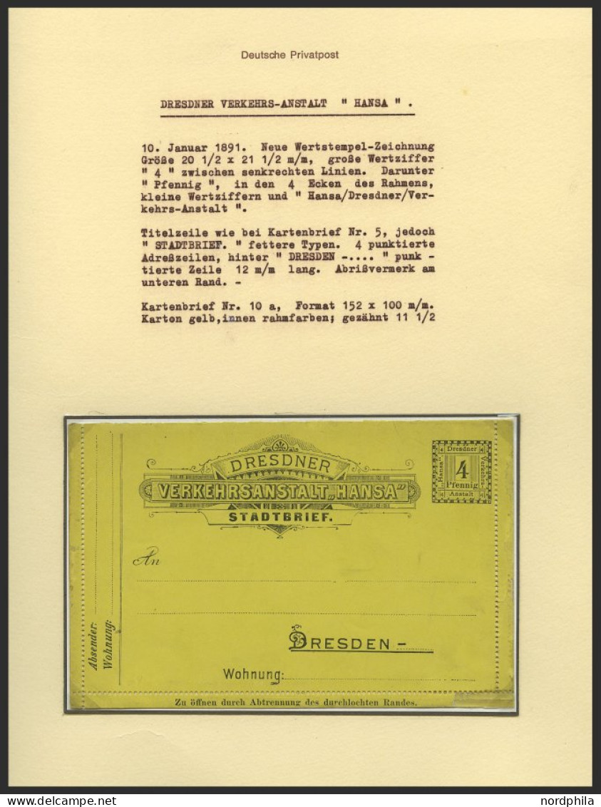 DRESDEN C K BRIEF, HANSA: 6 Verschiedene Kartenbriefe (davon 5 Ungebraucht) Sowie 2 Verschiedene Streifbänder (1x Gebrau - Correos Privados & Locales