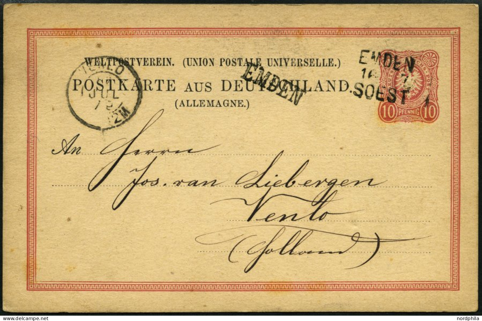 BAHNPOST DR 41 BRIEF, Emden-Soest, L3, 1879-1886, Auf 3 Ganzsachenkarten Und Einem Brief Mit 10 Pf. Karmin, Fast Nur Pra - Machines à Affranchir (EMA)