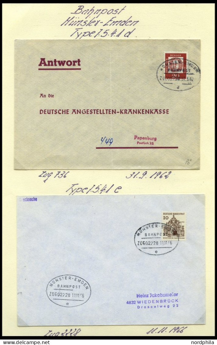 BAHNPOST Münster-Emden (verschiedene Züge Und Typen), 1896-1961, 12 Belege, Ein Briefstück Und Eine Beutelfahne, Meist P - Machines à Affranchir (EMA)