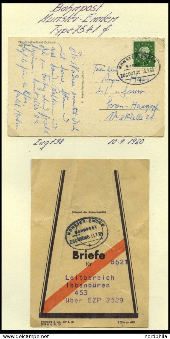 BAHNPOST Münster-Emden (verschiedene Züge Und Typen), 1896-1961, 12 Belege, Ein Briefstück Und Eine Beutelfahne, Meist P - Frankeermachines (EMA)