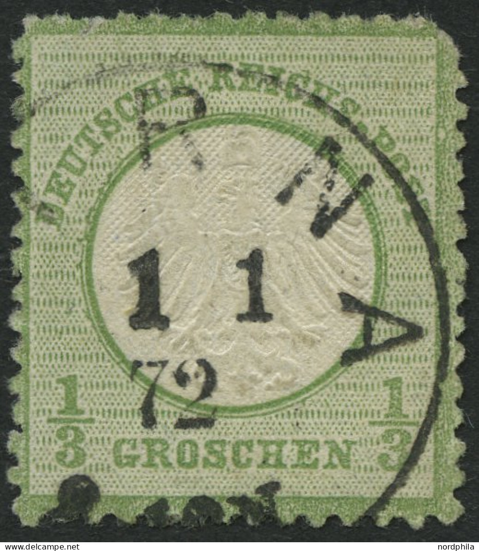 Dt. Reich 2a O, 1872, 1/3 Gr. Gelblichgrün Mit Ersttagsstempel PIRNA 1.1.72, Kleiner Randfehler Sonst Pracht, Fotoattest - Usados