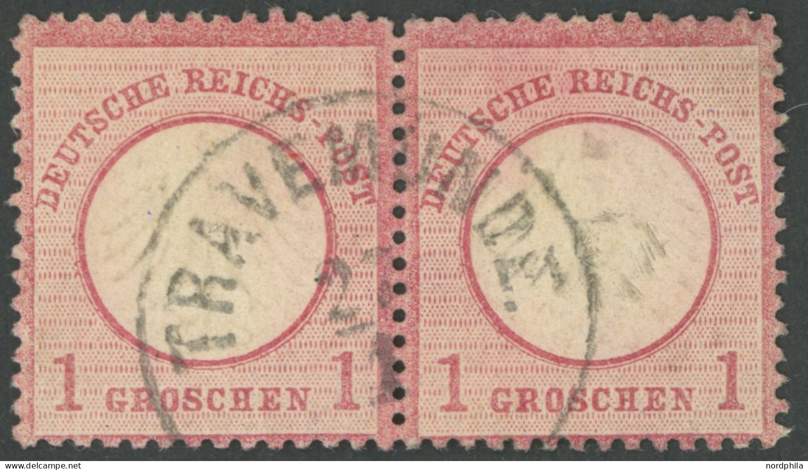 Dt. Reich 4 Paar O, 1872, 1 Gr. Rotkarmin Im Waagerechten Paar, Zentrischer K1 TRAVEMÜNDE, Etwas Leimfleckig Sonst Prach - Sonstige & Ohne Zuordnung