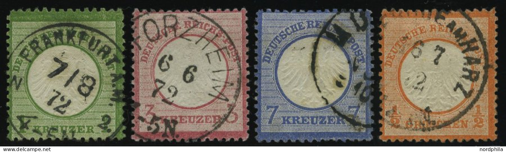 Dt. Reich 7,9/10,14 O, 1872, 1, 3, 7 Kr. Und 1/2 Gr. Kleine Brustschilde, 4 Prachtwerte, Mi. 275.- - Usados