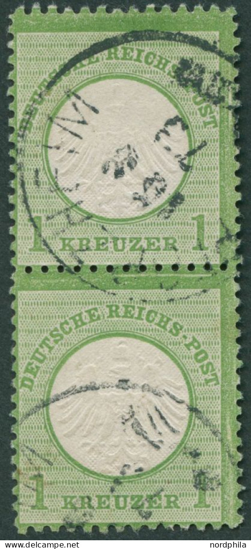 Dt. Reich 7 Paar O, 1872, 1 Kr. Gelblichgrün Im Senkrechten Paar, K1 PFORZHEIM, Pracht, Gepr. Sommer, Mi. 180.- - Gebruikt