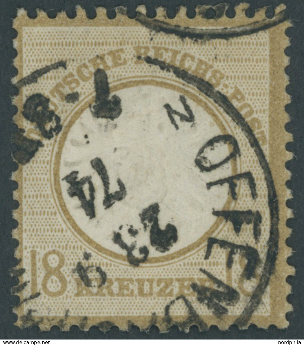 Dt. Reich 28 O, 1872, 18 Kr. Schwärzlichocker, K1 OFFENBACH, Farbfrisches Prachtstück, Fotoattest Hennies, Mi. 2800.- - Gebruikt