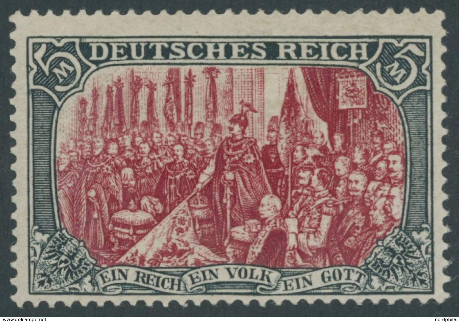 Dt. Reich 81Ab , 1902, 5 M. Grünschwarz/dunkelkarmin, Karmin Quarzend, Gezähnt A, Ohne Wz., Falzreste, Pracht, Mi. 350.- - Unused Stamps