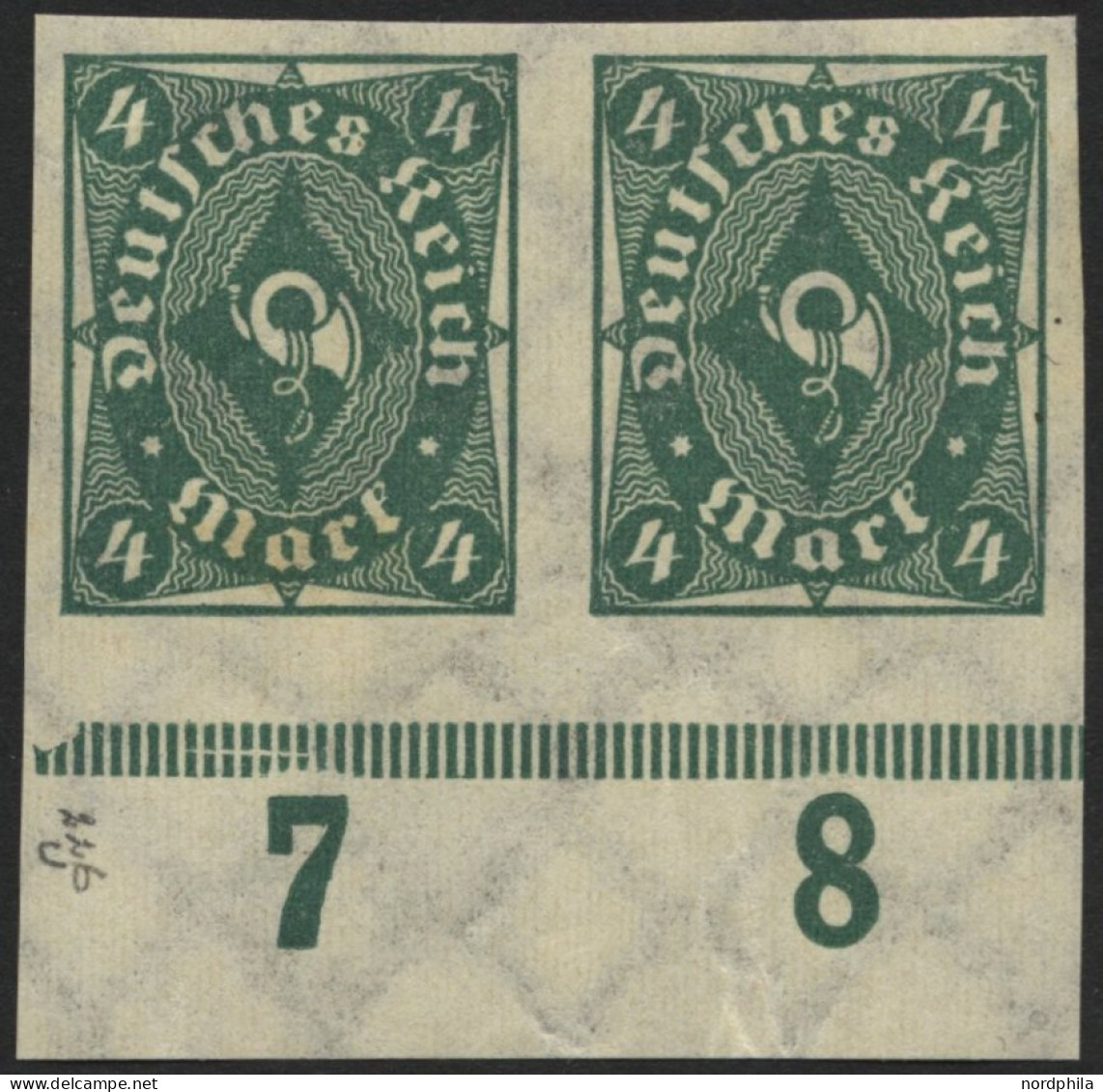 Dt. Reich 226aU Paar , 1922, 4 M. Dunkelgrün, Ungezähnt, Im Waagerechten Paar Vom Unterrand, Falzreste, Pracht - Unused Stamps