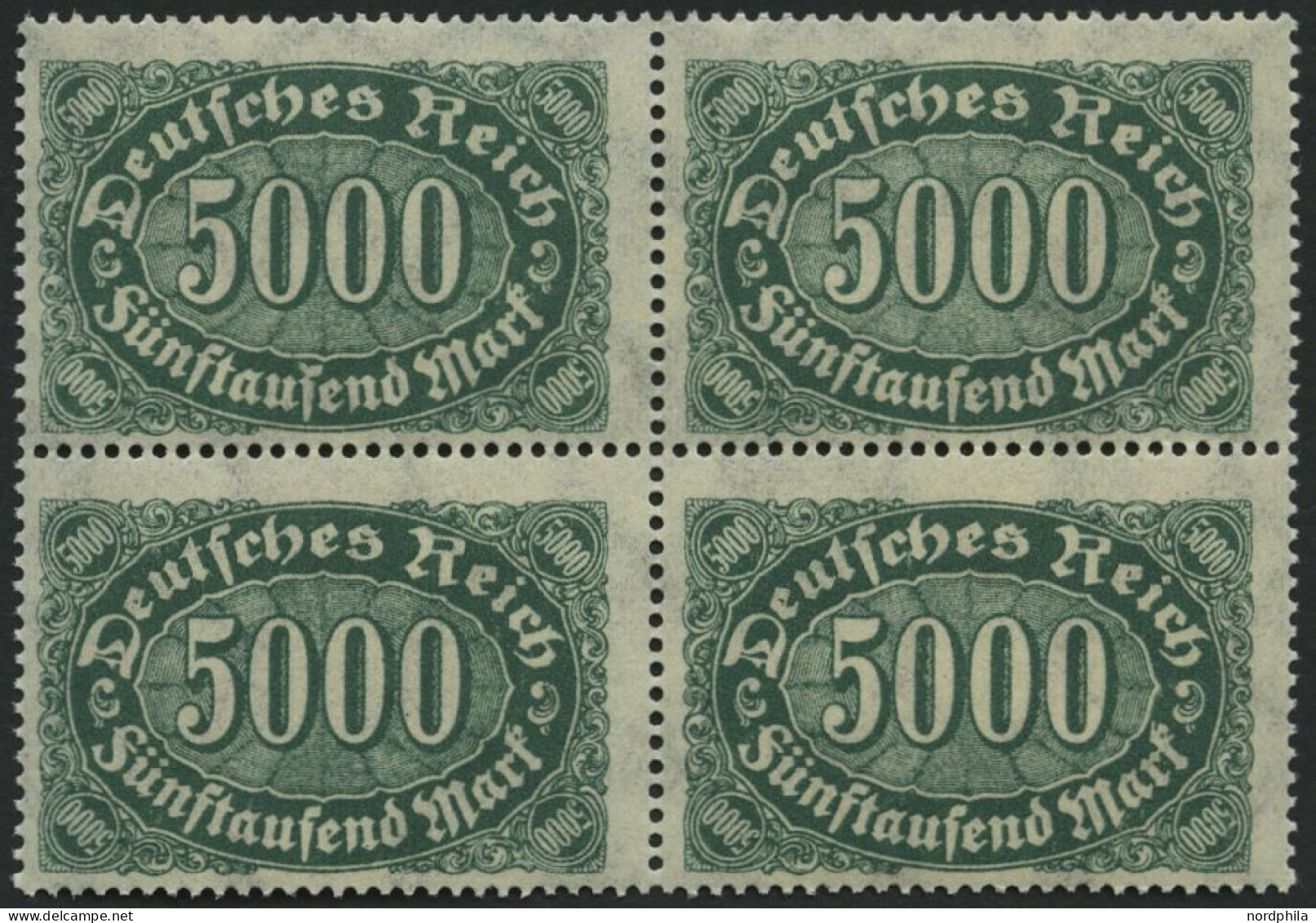 Dt. Reich 256cI , 1922, 5000 M. Dunkelbläulichgrün Mit Abart S In Fünftausend Oben Mit Haken, Im Viererblock Mit Normale - Nuevos