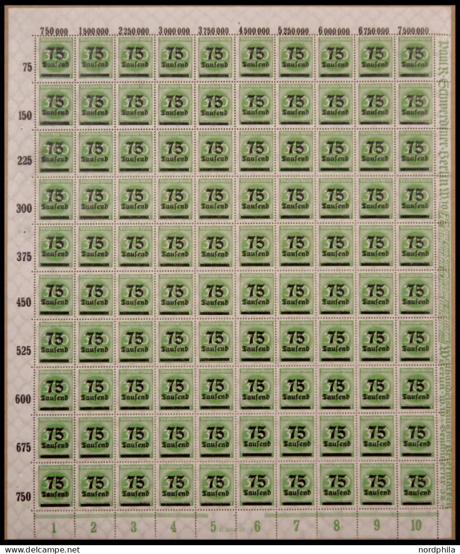 Dt. Reich 286 , 1923, 75 Tsd. Auf 300 M. Im Bogen (100), Platte 3, Rechter Rand Durchgezähnt, Mit HAN 5044.23, Mit Platt - Otros & Sin Clasificación