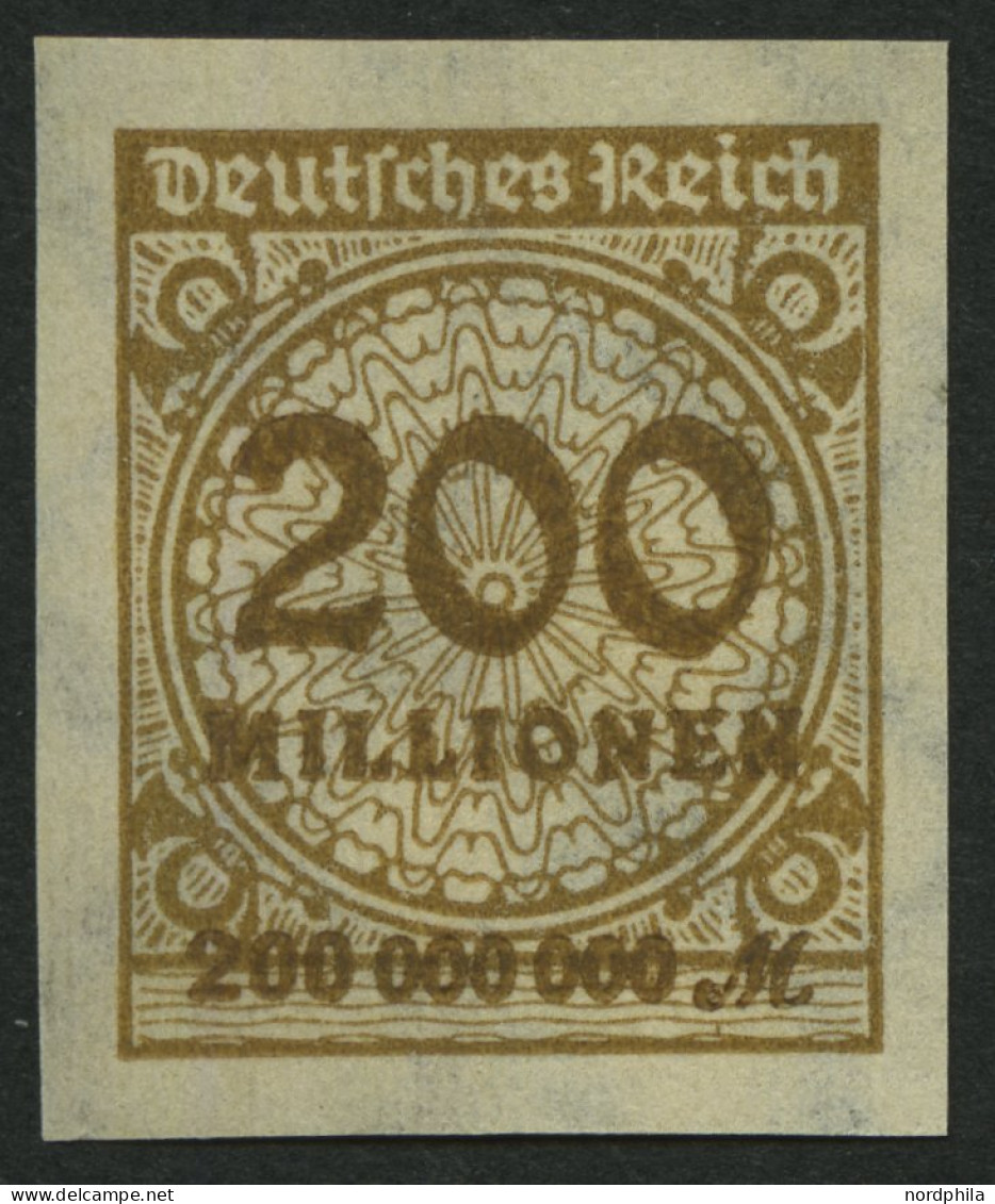 Dt. Reich 323AUHT , 1923, 200 Mio. M. Ockerbraun, Ungezähnt, Mit Sprung In Der Rosette, Pracht - Ungebraucht