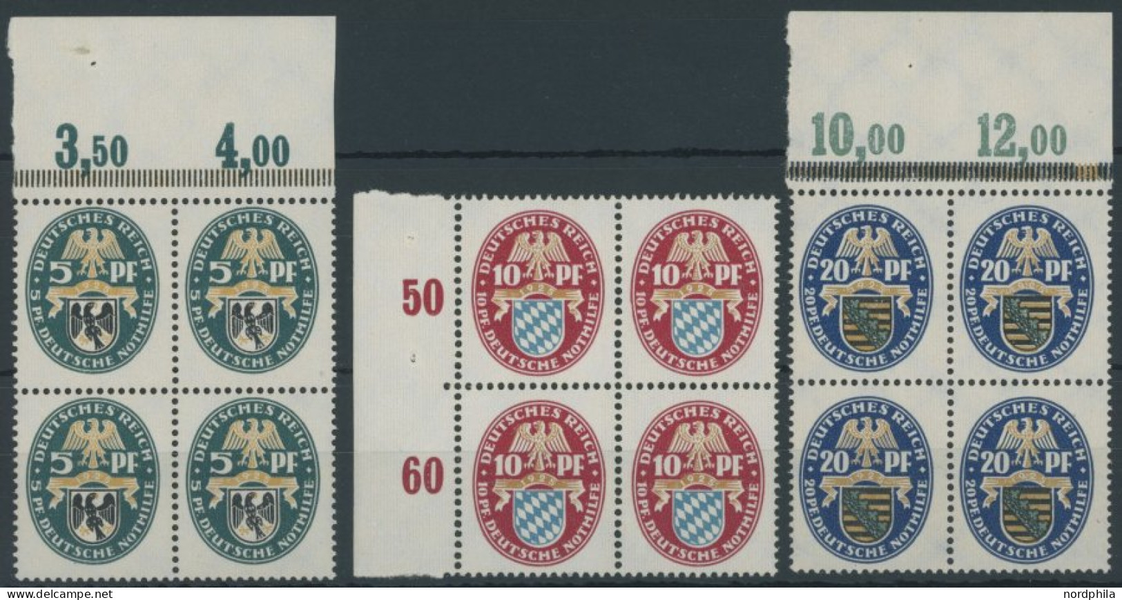 Dt. Reich 375-77 VB , 1925, Nothilfe In Randviererblocks, Pracht, Mi. (200.-) - Unused Stamps