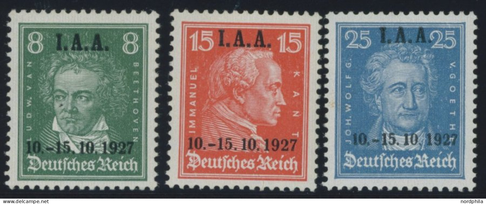 Dt. Reich 407-09 , 1927, I.A.A., Falzrest, Prachtsatz, Mi. 65.- - Unused Stamps