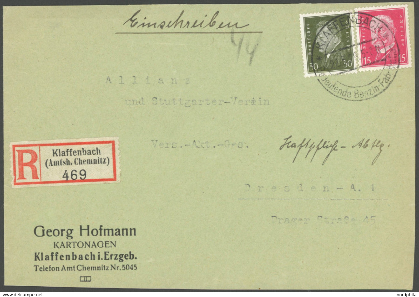 Dt. Reich 414,417 BRIEF, 1929, 15 Und 30 Pf. Reichspräsidenten Auf Einschreibbrief Mit Sonderstempel KLAFFENBACH Bedeute - Andere & Zonder Classificatie