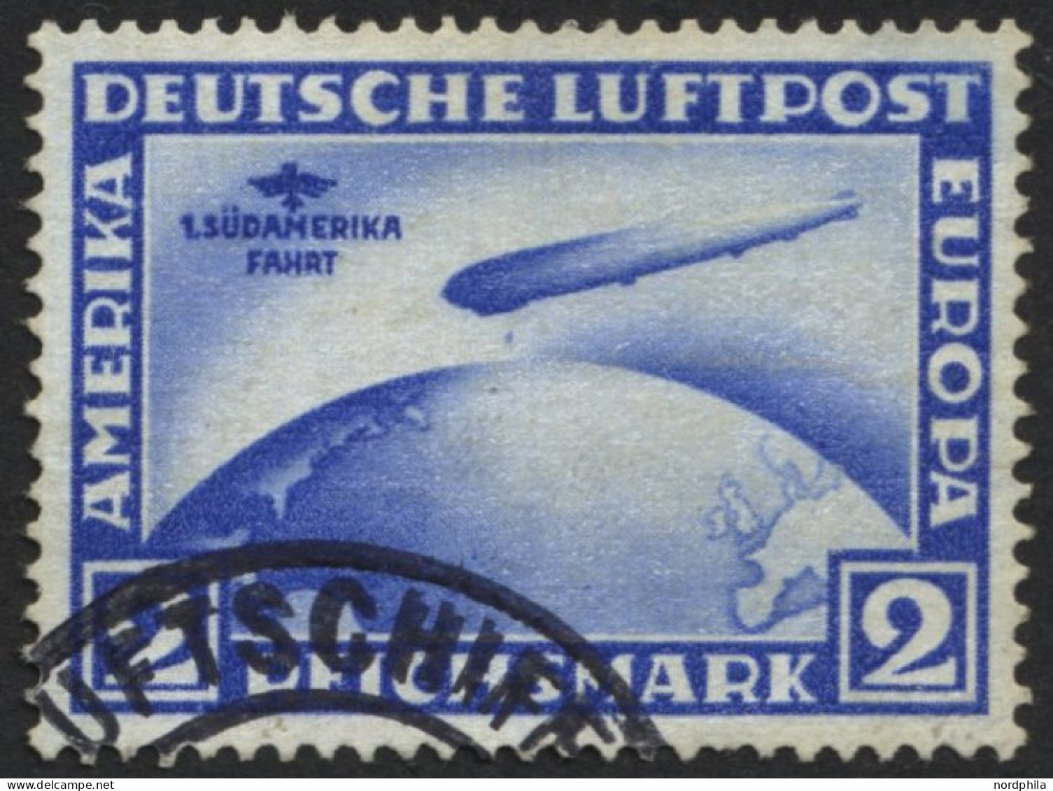 Dt. Reich 438Y O, 1930, 2 RM Südamerikafahrt, Wz. Liegend, Ein Kurzer Zahn, Feinst, Mi. 400.- - Gebraucht