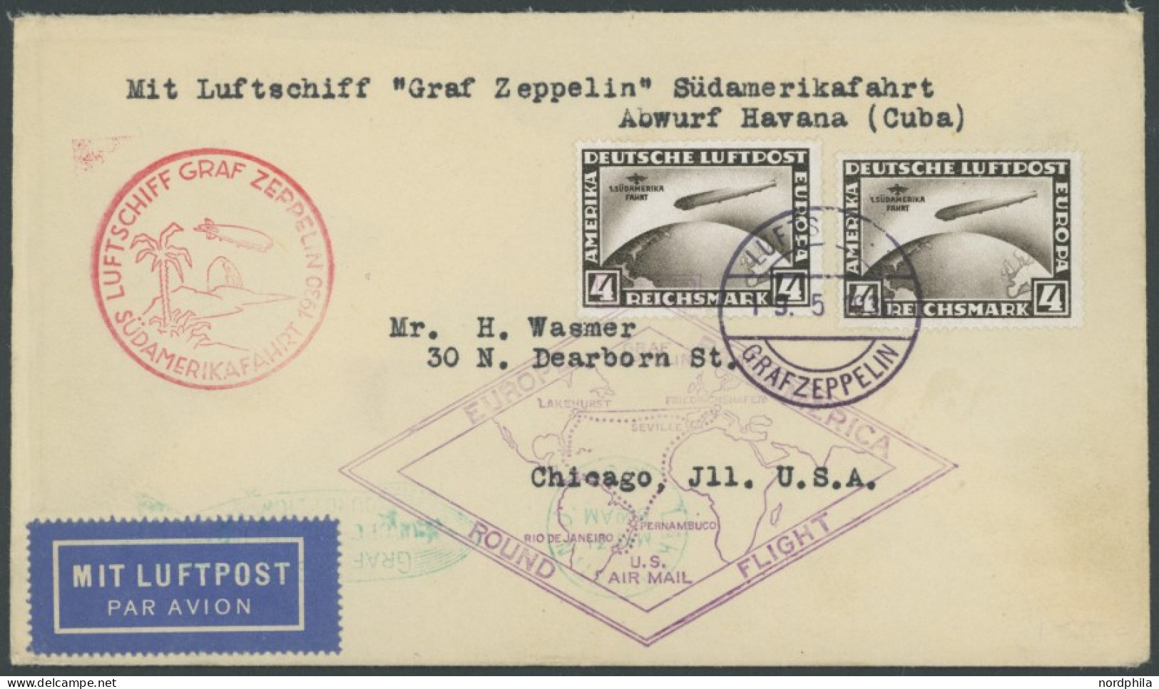 Dt. Reich 439 BRIEF, 1930, 2 RM Südamerikafahrt, 2x Als Mehrfachfrankatur Auf Südamerikafahrtbrief, Pracht - Cartas & Documentos