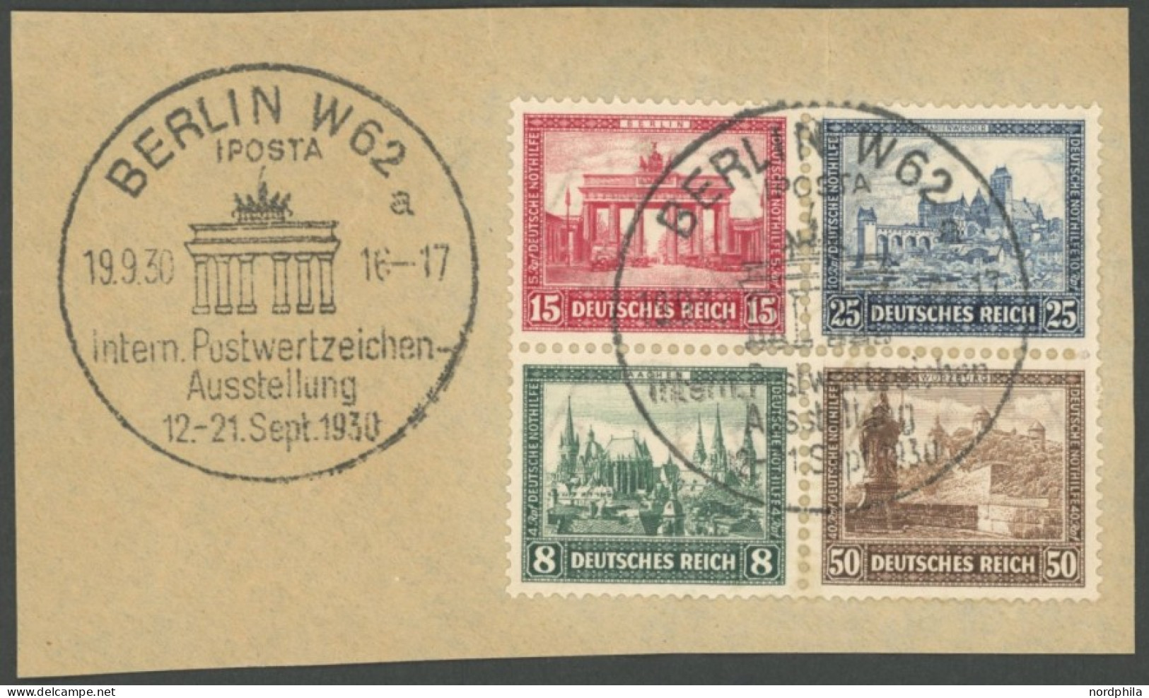 Dt. Reich 446-49 BrfStk, 1930, Herzstück IPOSTA Mit Sonderstempeln Auf Briefstück, Pracht, Mi. (560.-) - Otros & Sin Clasificación