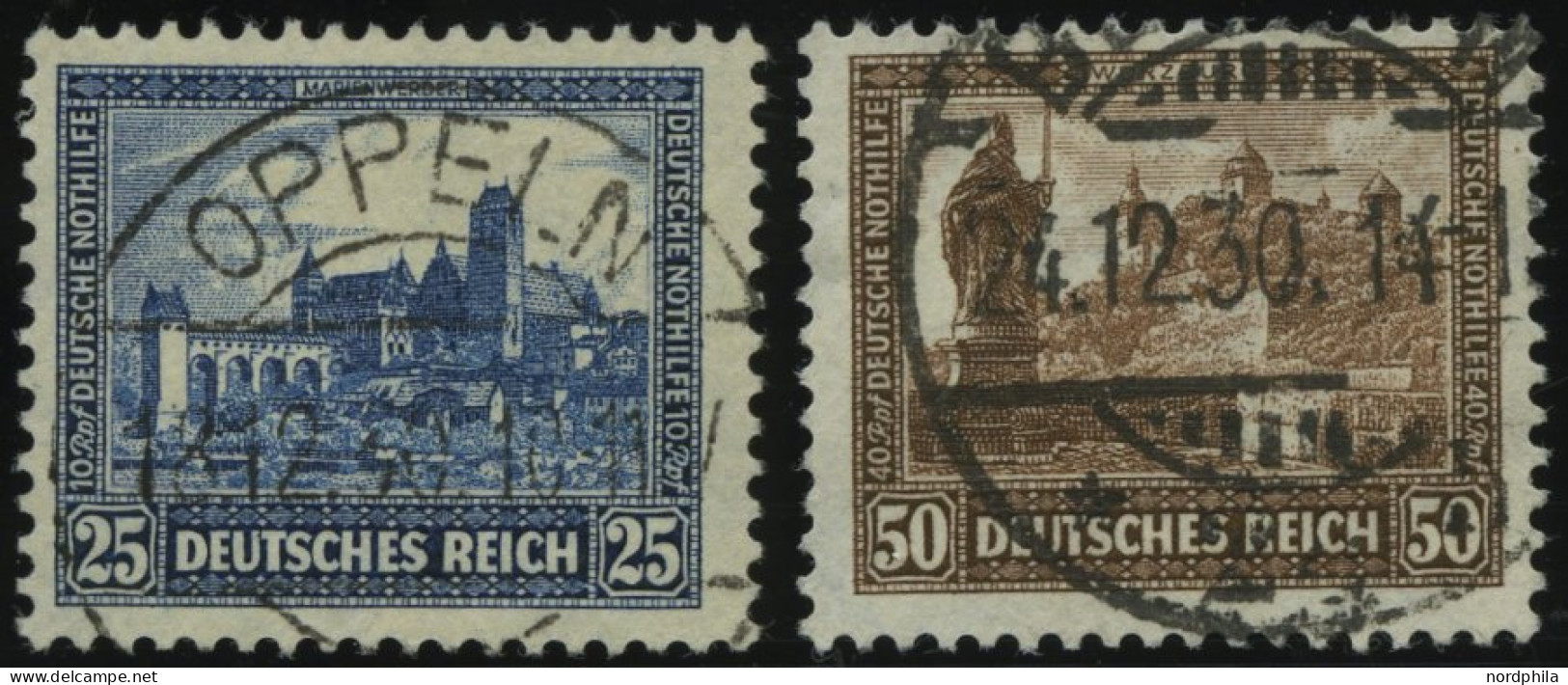 Dt. Reich 452/3 O, 1930, 25 Und 50 Pf. Nothilfe, 2 Prachtwerte, Mi. 140.- - Usados