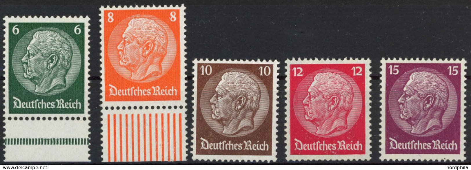 Dt. Reich 483-88 , 1933, 6 - 15 Pf. Hindenburg, Wz. 2, Postfrisch, 5 Prachtwerte, Mi. 108.- - Other & Unclassified