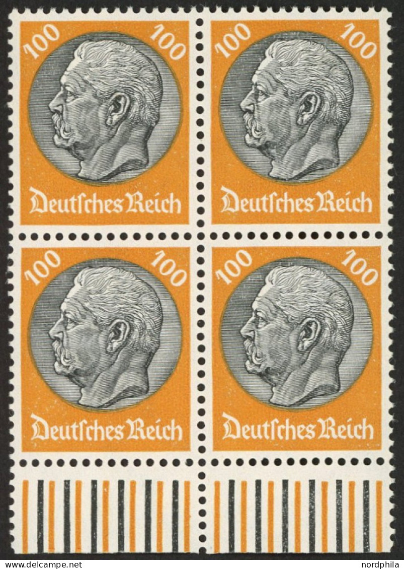 Dt. Reich 495 VB , 1933, 100 Pf. Hindenburg, Wz. 2, Im Unterrandviererblock, Postfrisch, Pracht, Mi. (720.-) - Sonstige & Ohne Zuordnung