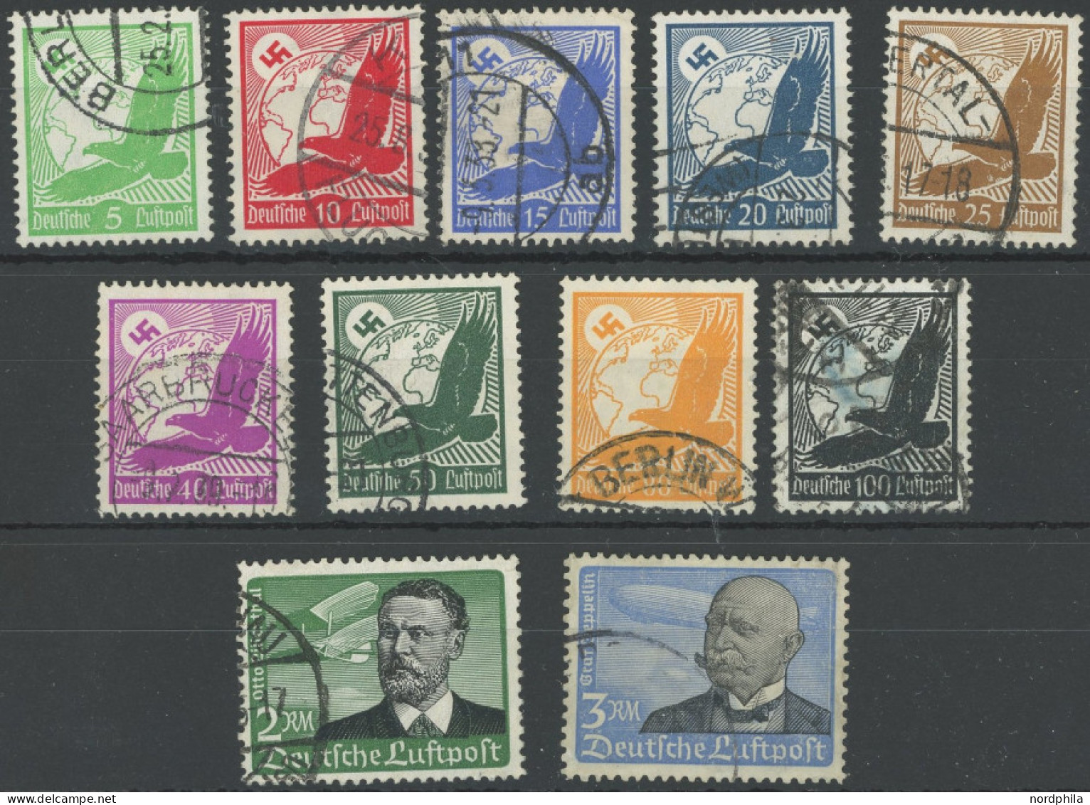 Dt. Reich 529-39x O, 1934, Flugpost, Senkrechte Gummiriffelung, Feinst/Pracht, Gepr. Peschl, Mi. 95.- - Andere & Zonder Classificatie