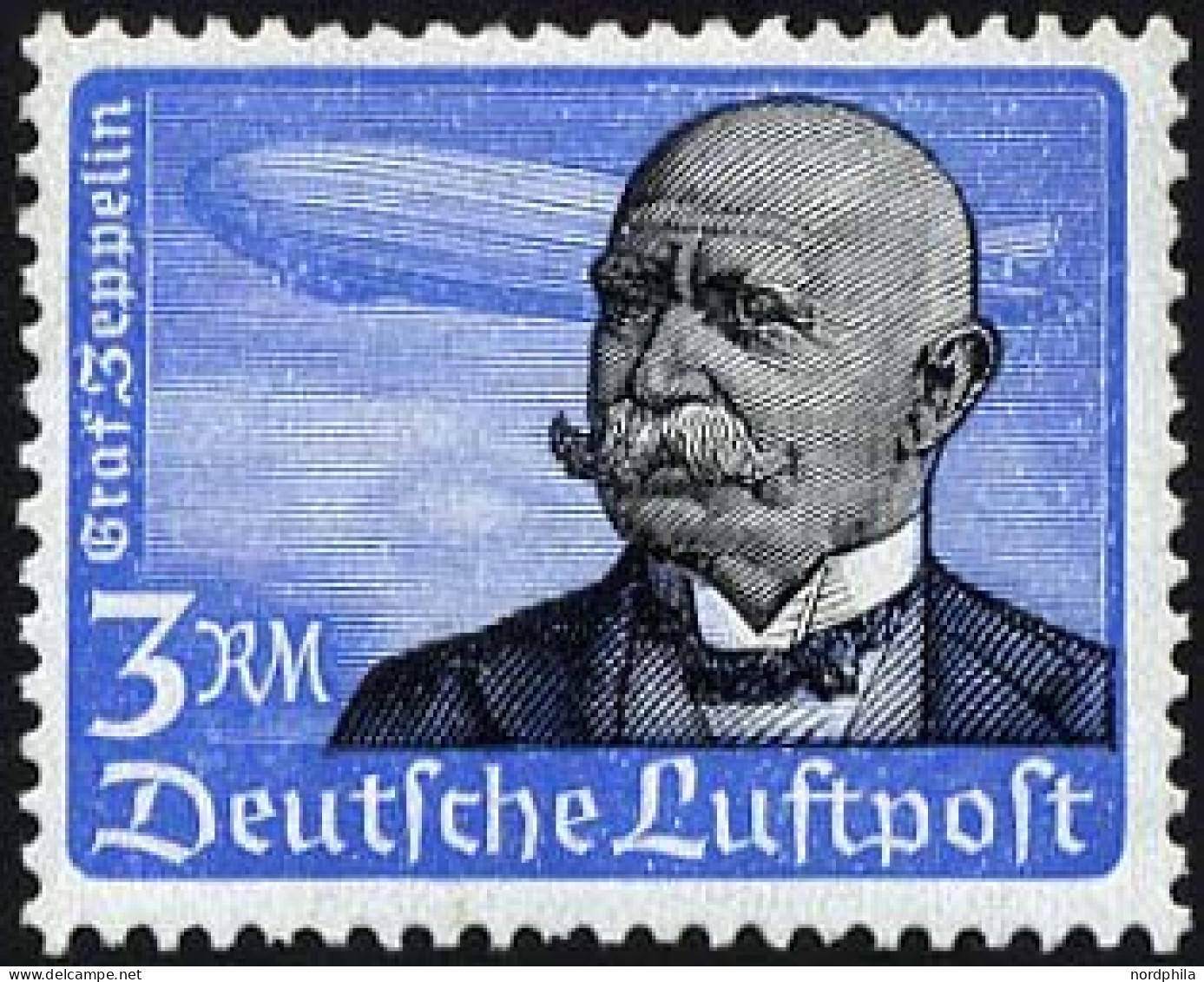 Dt. Reich 539x , 1934, 3 RM Graf Zeppelin, Senkrechte Gummiriffelung, üblich Gezähnt Pracht, Mi. 200.- - Unused Stamps