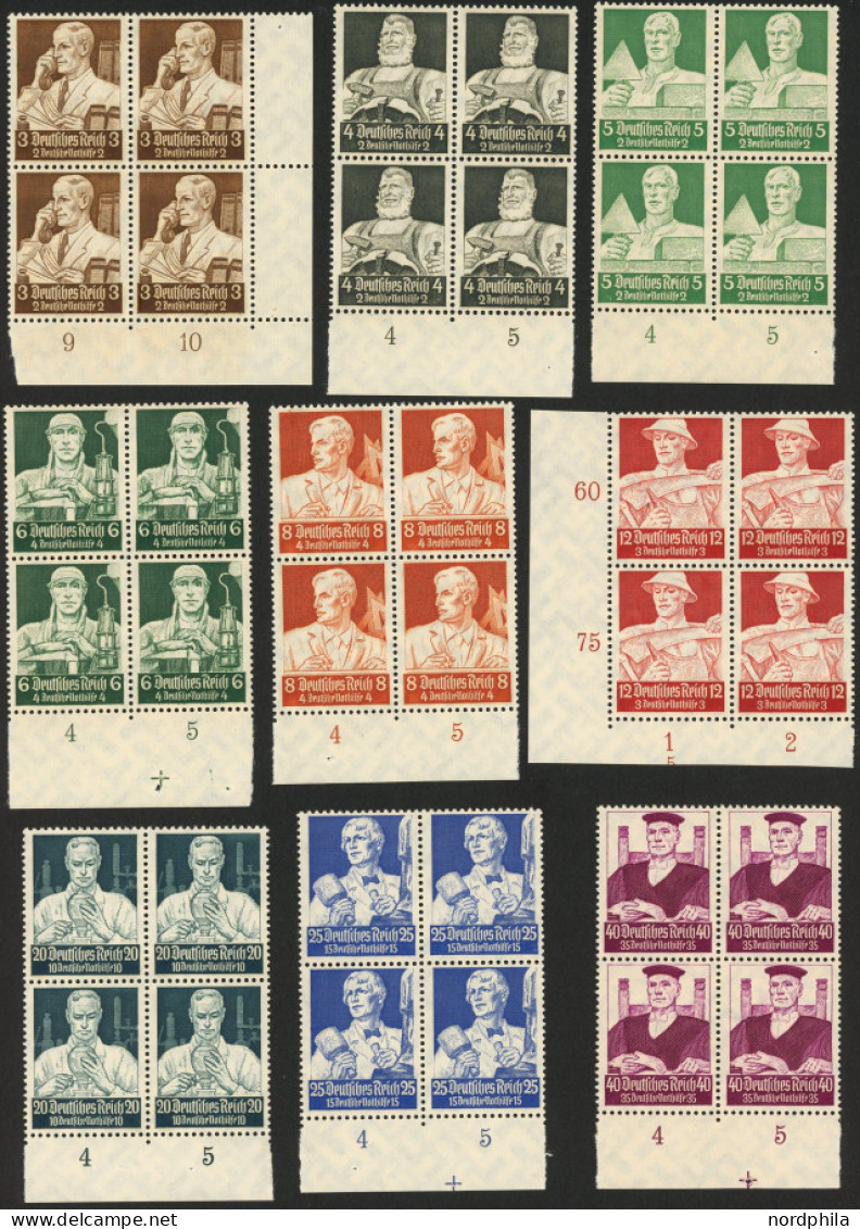 Dt. Reich 556-64 VB , 1934, Stände In Postfrischen Viererblocks Vom Unterrand, Pracht, Mi. (2720.-) - Autres & Non Classés