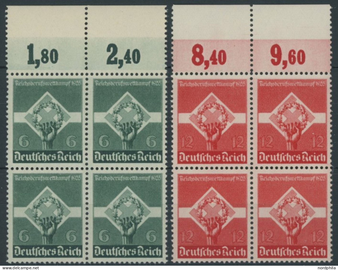 Dt. Reich 571/2x VB , 1935, Reichsberufswettkampf In Oberrandviererblocks, Postfrisch, Pracht, Mi. 100.- - Unused Stamps