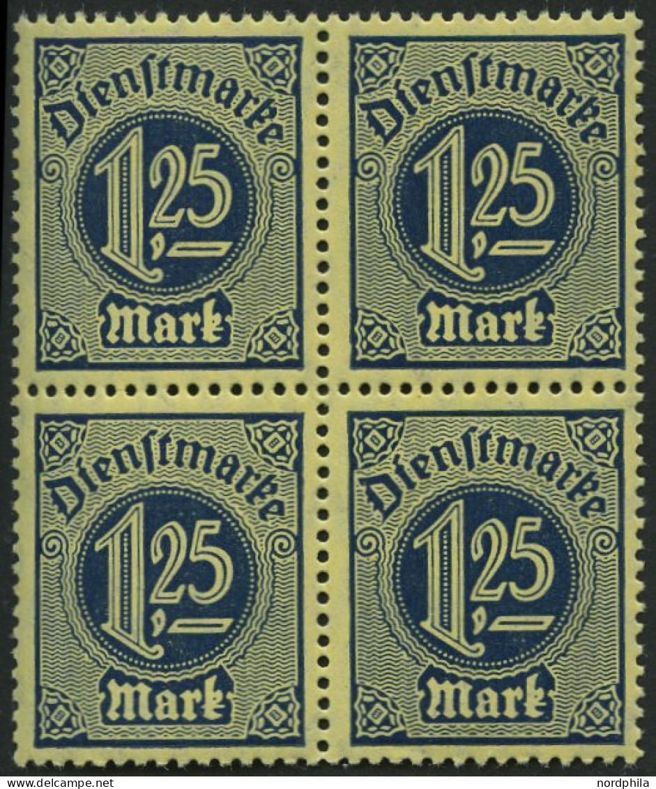 DIENSTMARKEN D 31x VB , 1920, 1.25 M. Preußischblau, Friedenspapier, Im Viererblock, Pracht, Gepr. Infla, Mi. 100.- - Oficial