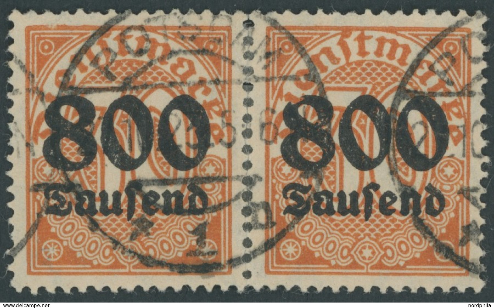 DIENSTMARKEN D 95Y O, 1923, 800 Tsd. M. Auf 30 Pf. Dunkelrotorange Im Waagerechten Paar, Wz. 1, Normale Zähnung, Pracht, - Service